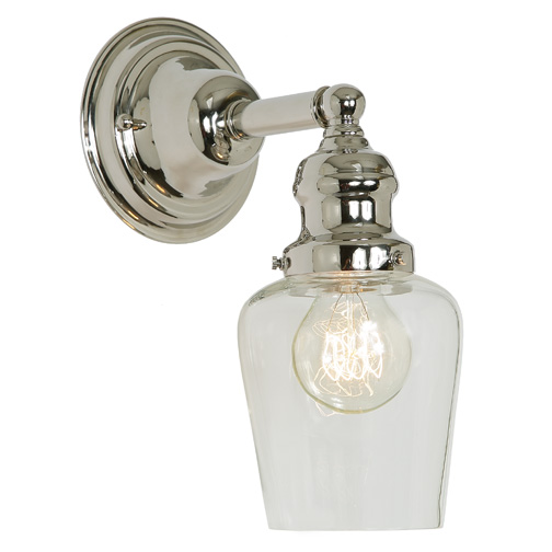 JVI Designs 1210-15 S9 One light Union Square wall sconce polished nickel finish 4" Wide, clear mouth blown glass shade